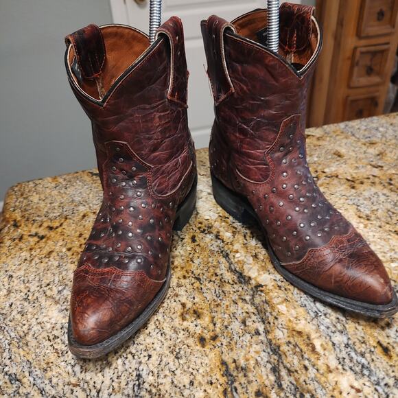 Harley Davidson Brown Studded Leather Biker Boots Size 7M ID D83754 - Picture 2 of 12